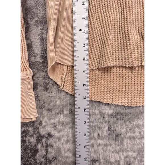 Free People Top Small Womens Thermal Waffle Zip Neck Long Sleeve - Picture 6 of 8